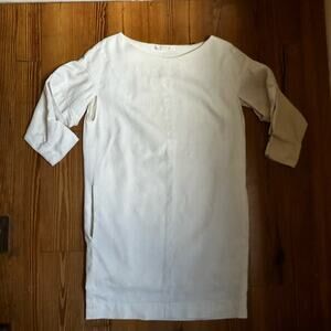 Chloe cream linen blend quarter sleeve midi dress SIZE 38/8